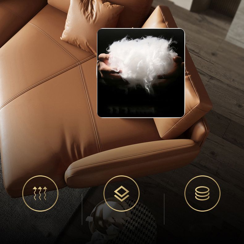 34"H Scandinavian Sectional Sofa Orange Sleeper Sectional with Pillows