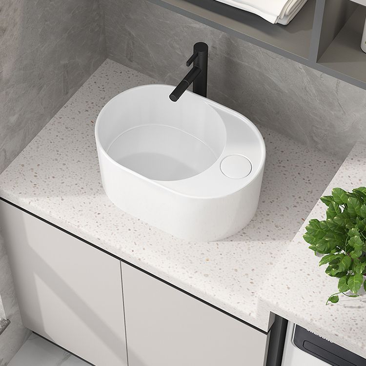 Modern Vessel Bathroom Sink Rectangular Porcelain with Overflow and Faucet Basin Sink