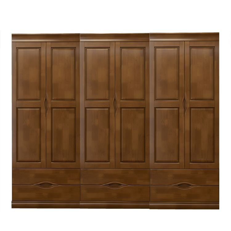 Traditional Rubberwood Wardrobe with Drawers Matte Finish Cabinet for Home