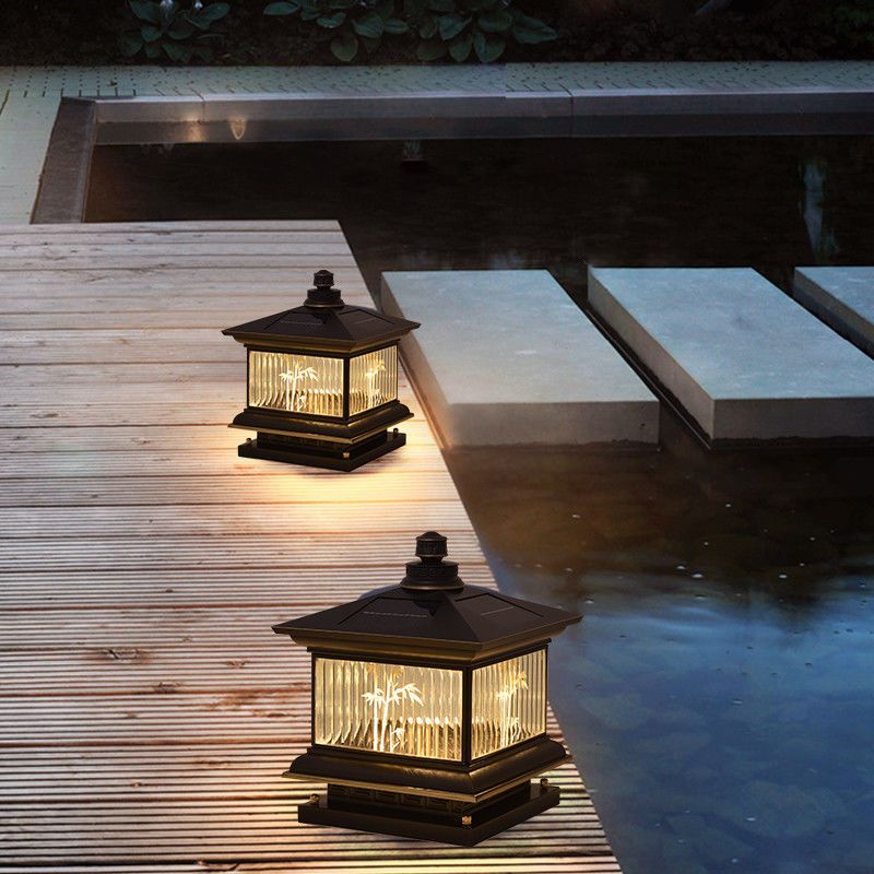 Metal Rectangle Shape Outdoor Lamp Modern Style 1-Light Solar Pillar Light