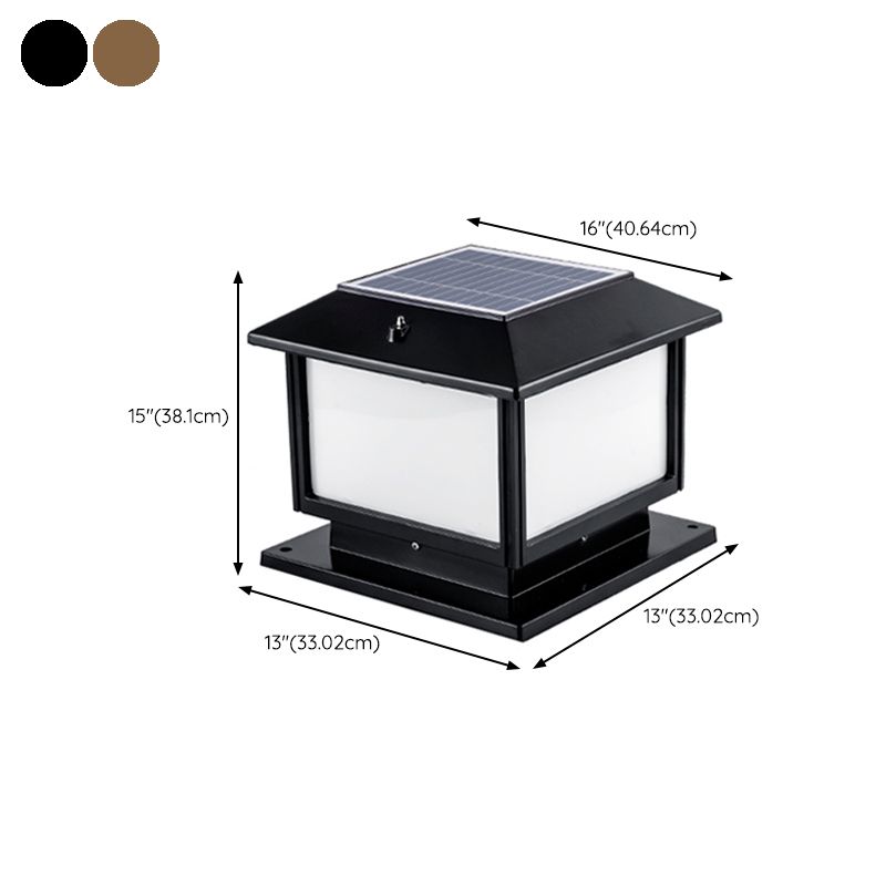 Square Solar Pillar Lamp Contemporary Metal Outdoor Waterproof Light