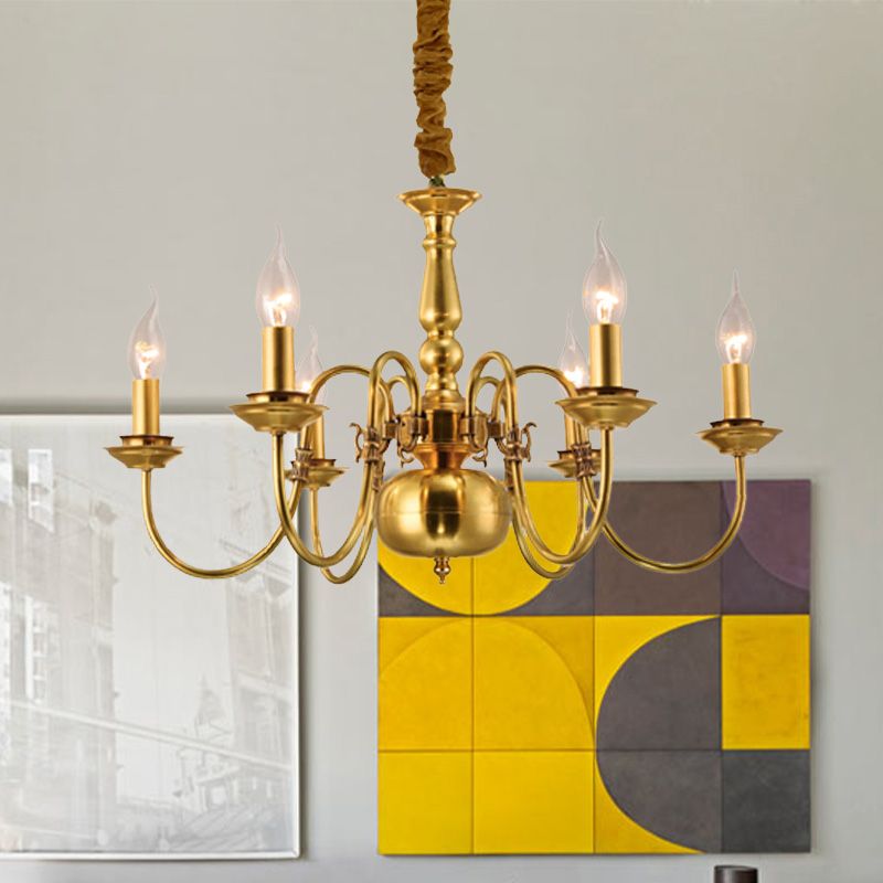 Pendre en or en métal candélabre 6/8 lumières Colonialisme plafond plafonnier pour le salon