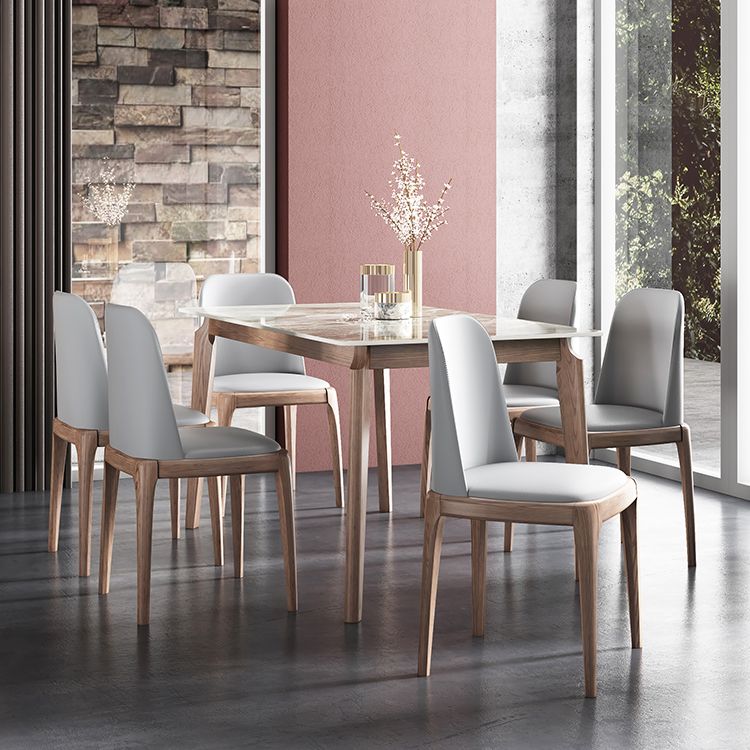 Rectangle Mid-Century Modern Dining Table Sintered Stone Table with 4 Solid Wood Legs