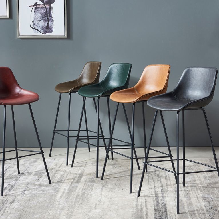 Contemporary Bar-stool PU Leather Counter Bar Stool for Kitchen with 4 Metal Legs