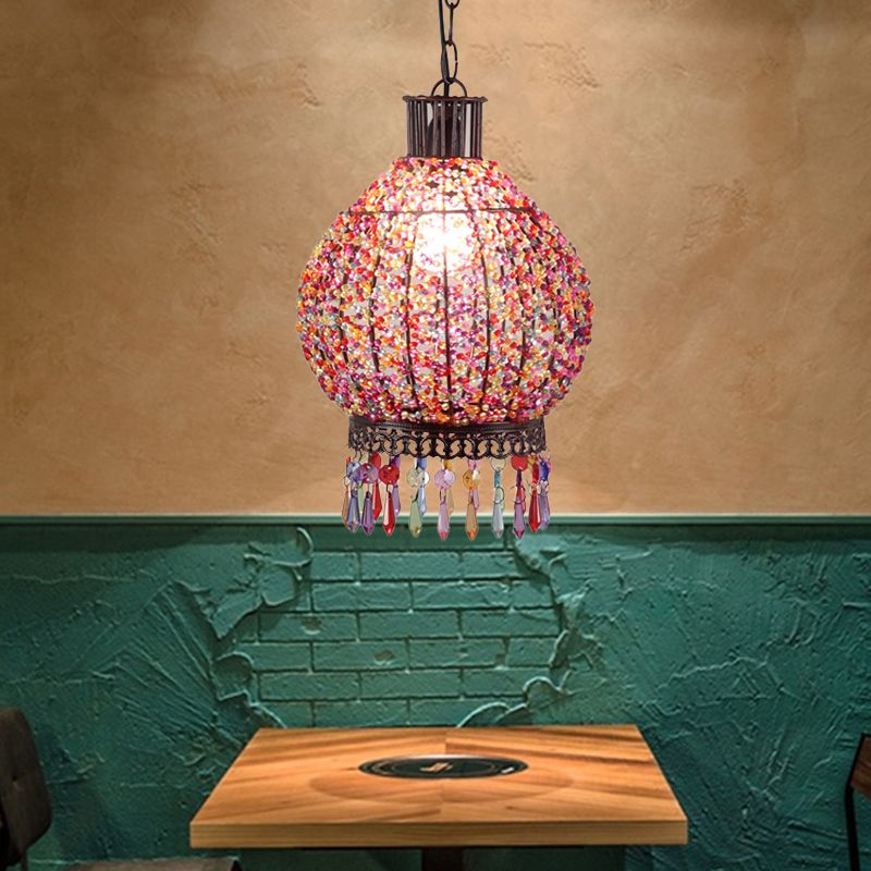 Bronze 1 Light Suspension Lamp Bohemian Metal Lantern Pendant Light Fixture for Restaurant