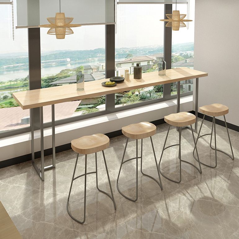 Pine Wood Bar Dining Table Contemporary Bar Table with Double Pedestal Base