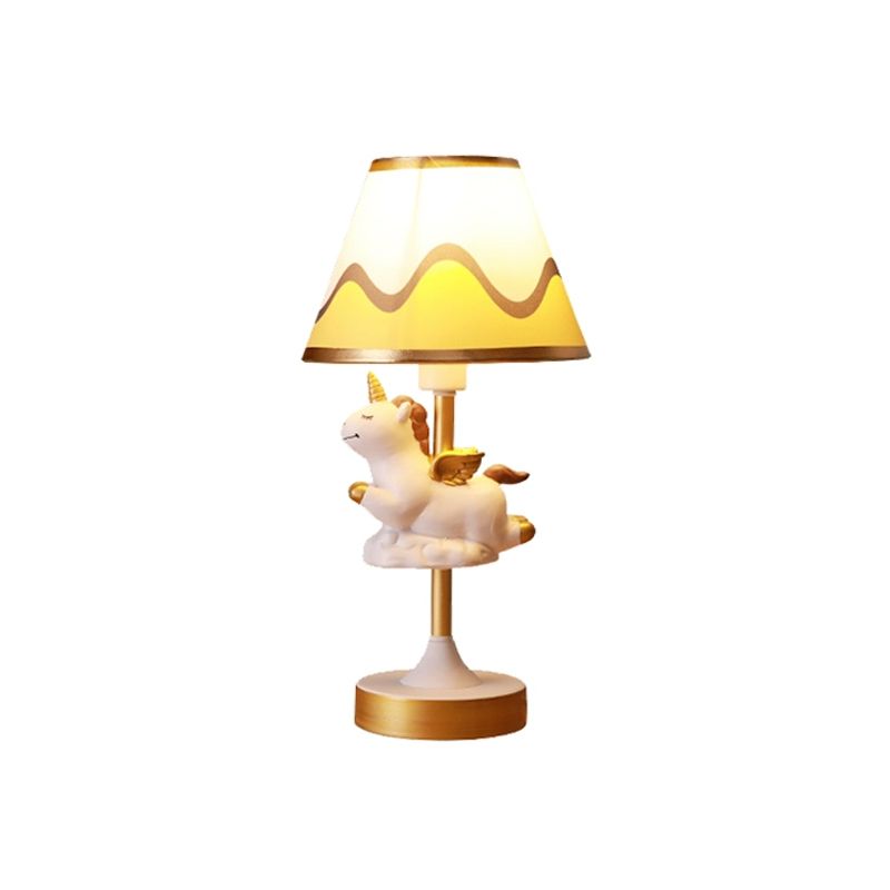 Cartoon 1 lichte tafelverlichting met stofschaduw conisch roze/blauw/gouden eenhoorn nachtkastje lamp voor studieruimte