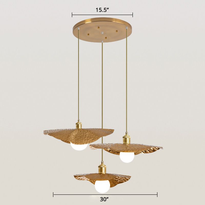 Hammered Metal Lotus Leaf Pendant Lamp Creative Postmodern 1-Light Brown Hanging Ceiling Light