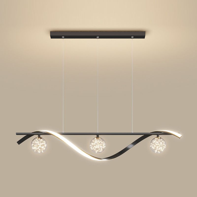 Modern LED Linear Ceiling Pendant in Black / Gold Metal and Glass Kitchen Island Light