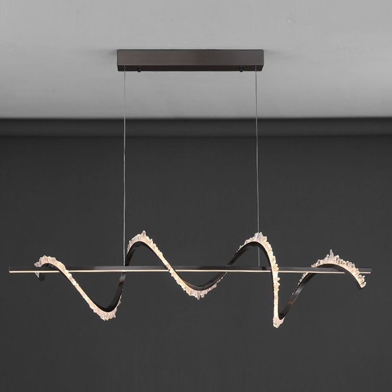 Minimalism Hanging Light Spiral LED Island Light Fixture with Crystal for Dining Room