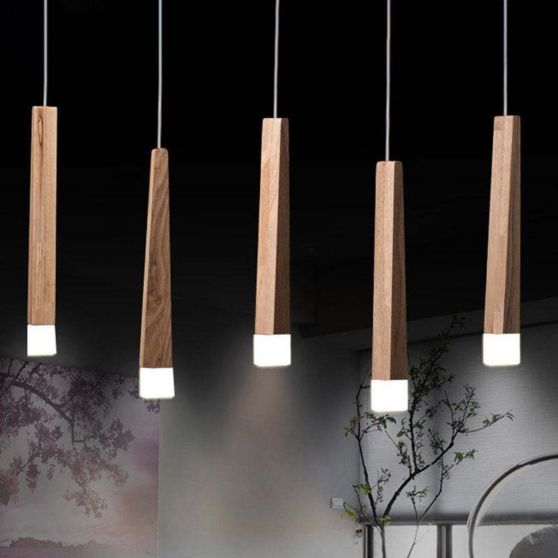 Fakkelvormig massief hout hangend licht wit acryl schaduw creatief verlichtingsarmatuur voor coffeeshop restaurant