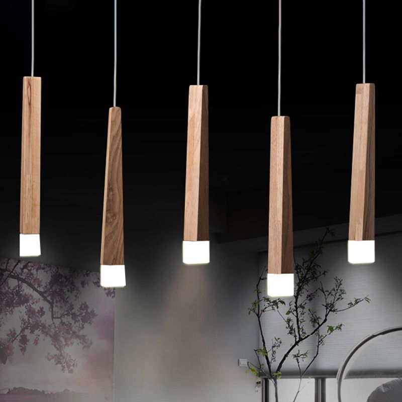 Torch Shaped Solid Wood Hanging Light White Acrylic Shade Creative Lighting Fixture for Coffee Shop Restaurant