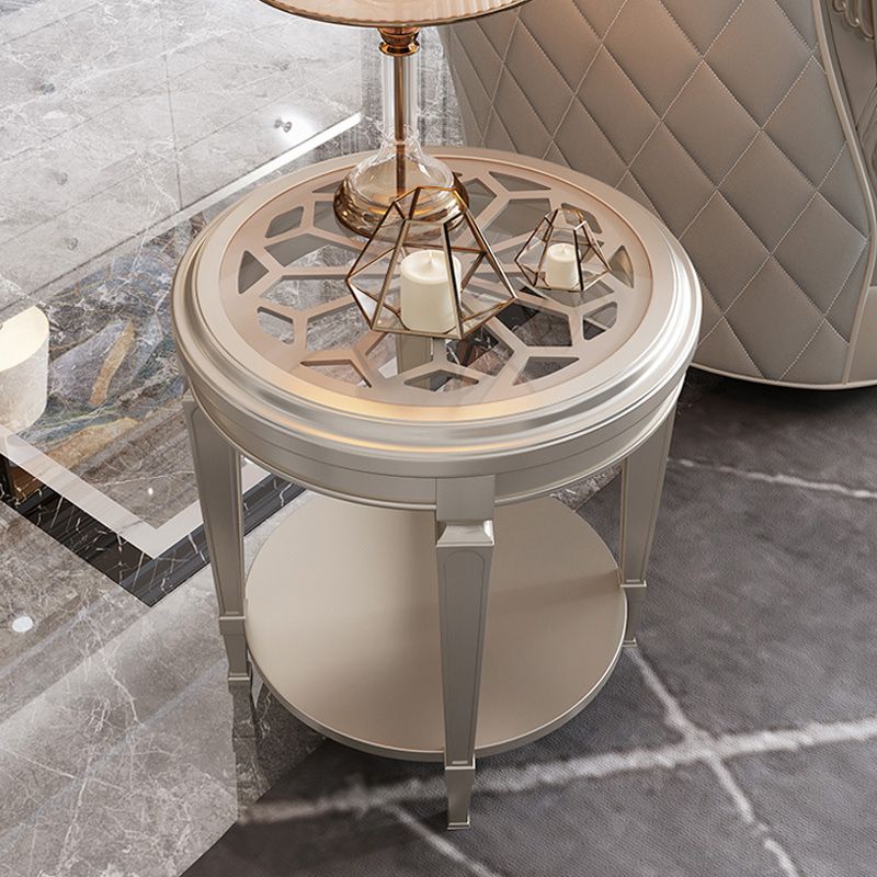 26" Tall 4 Legs Solid Wood End Table Contemporary Round Double Tier End Table