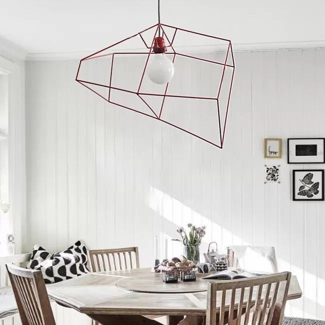 Simple 1 Light Suspension Light with Metal Shade Red/Yellow/Black Abstract Ceiling Pendant Light