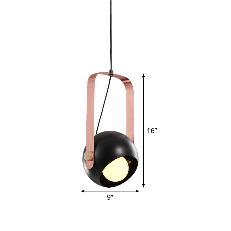 Black Dome Plafond Pendant Light Modern Nordic Style 1 Head Metal Hanging Lamp Kit avec poignée rose