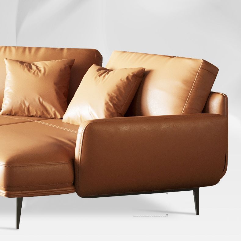 34"H Scandinavian Sectional Sofa Orange Sleeper Sectional with Pillows