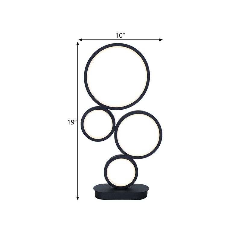 Lampada da tavolo rotonda semplice Implesatura Metallic LED Illuminazione notturna con piedistallo circolare in luce nera, calda/bianca