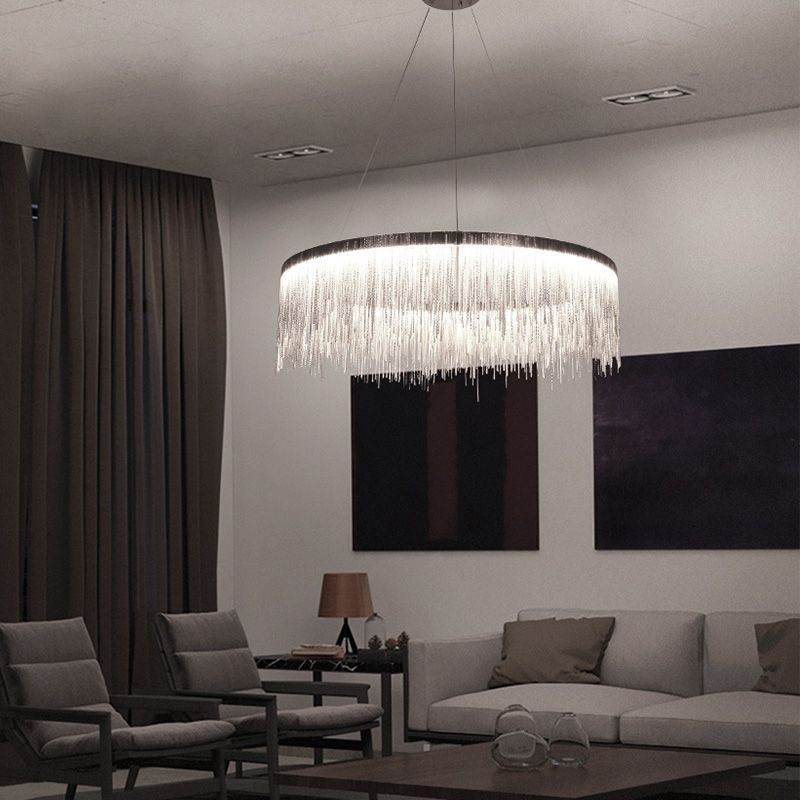 Sombra de cadena de metal Costeo de lámpara contemporánea Luz para sala de estar de comedor
