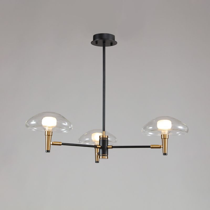 3-Light Bedroom Chandelier Modernism Black Pendant Light Fixture with Jellyfish Clear Glass Shade