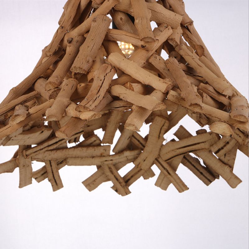 Houten sticks wijd uitlopende hangende licht rustieke 1 lichte suspensie hanger in beige voor binnen