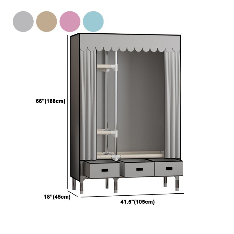 Metal Frame Wardrobe Armoire Contemporary Style Wardrobe Cabinet with Drawers