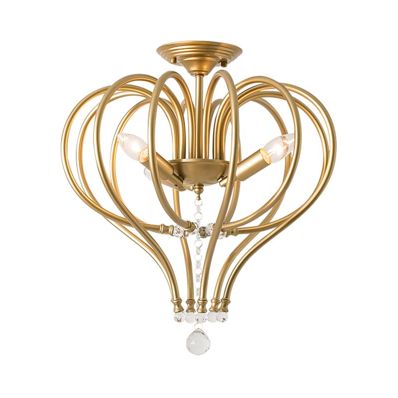 Metalllaser Cut Semi Flush Mount Traditionelle 3 Lampenmessing Deckenmontage Kronleuchter