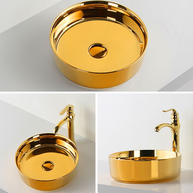Modern Bathroom Sink Metal Rectangular with Pop-Up Drain and Faucet Vessel Bathroom Sink