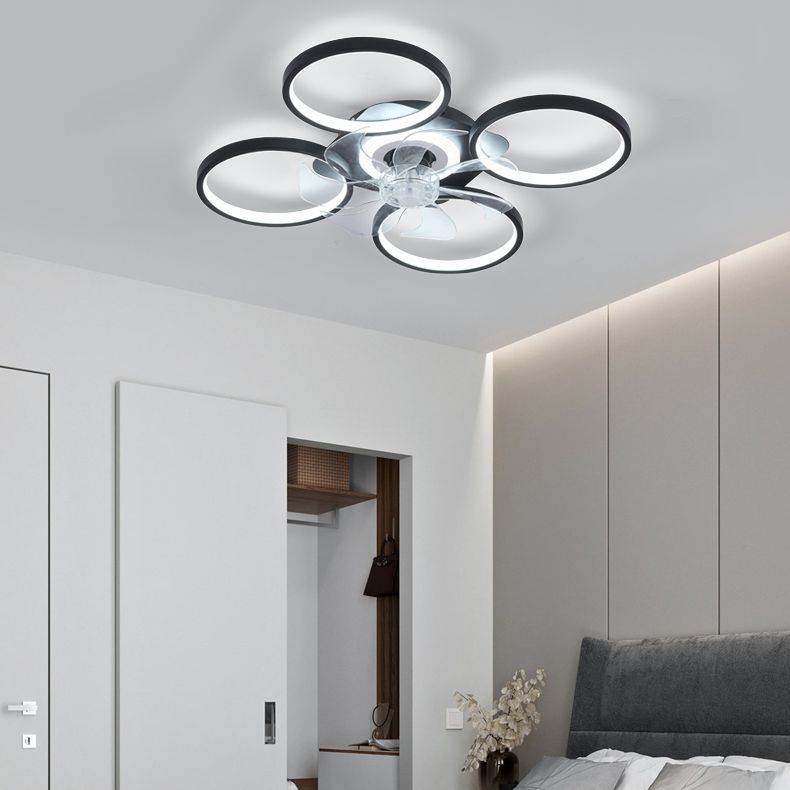 Nordic Style Iron Ceiling Fan Lamp Geometry 6 Gears LED Ceiling Fan Light for Bedroom