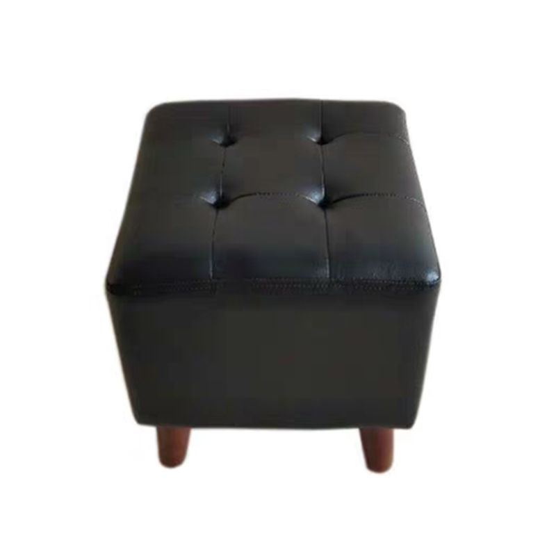 Pure Color Square Standard Modern Wine Red Leather Ottoman for Living Room