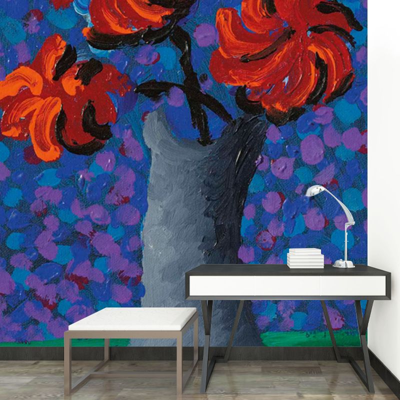 Flower Still Life Wallpaper Murals Artistic Non-Woven Material Wall Decor in Red-Blue-Green