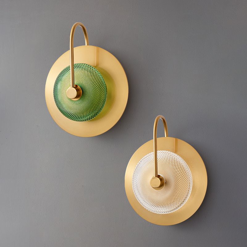 LED Post Modern Wall Sconce Iron & Glass 1 - Light Wall Mounted Fixture in Gold Finish