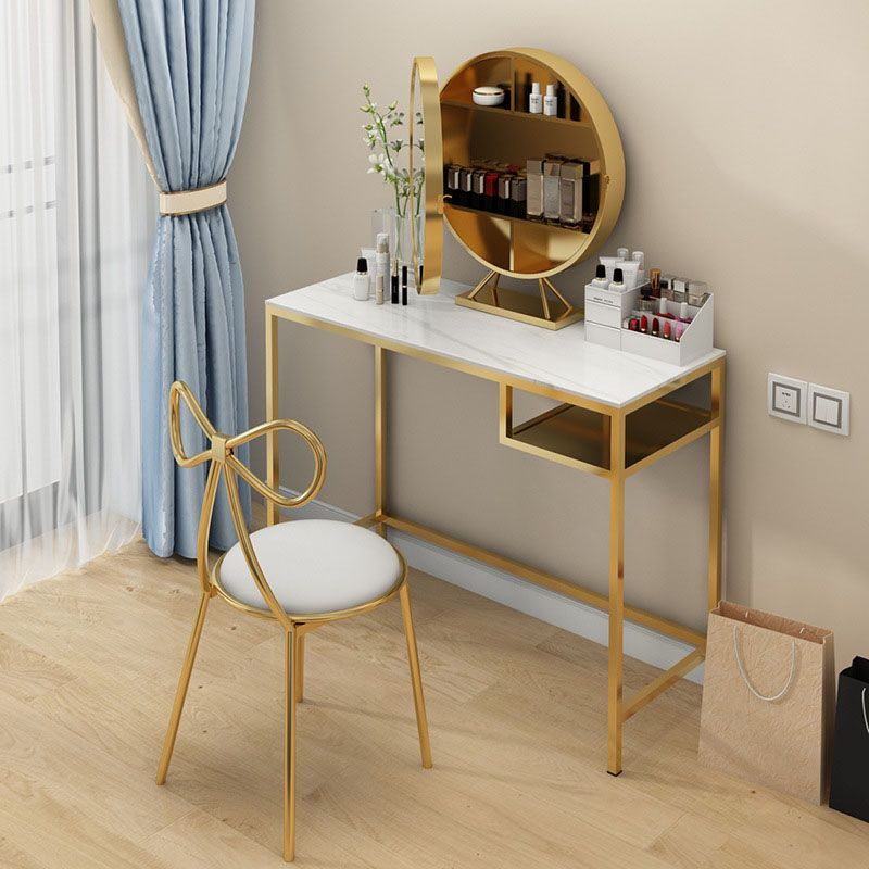 Glam Metal Vanity Makeup Table Set Slate Top Vanity Dressing Table