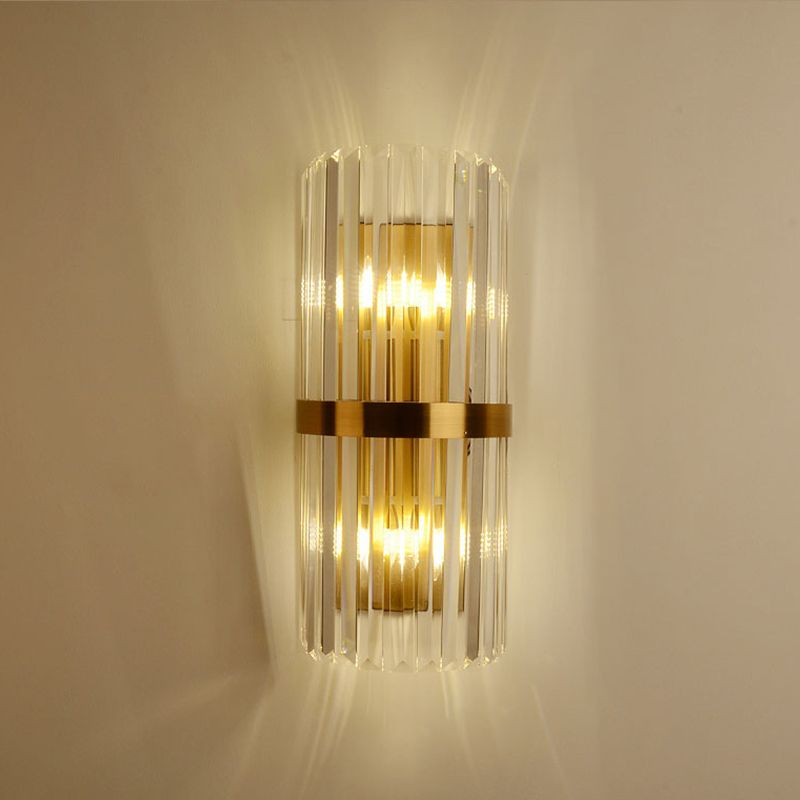 Crystal Half-Cylinder Shape Wall Light Modern Style 2 Lights Wall Light Sconce