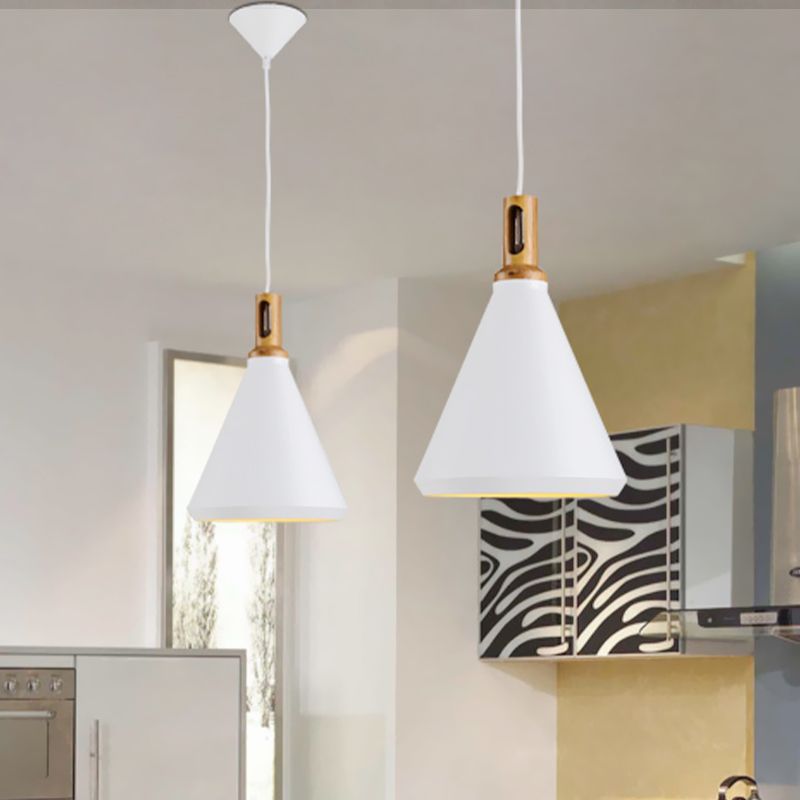 Cone/Drum Shade Aluminum Hanging Ceiling Light Modern Style 1 Light Dining Room Pendant Lighting in Black/White