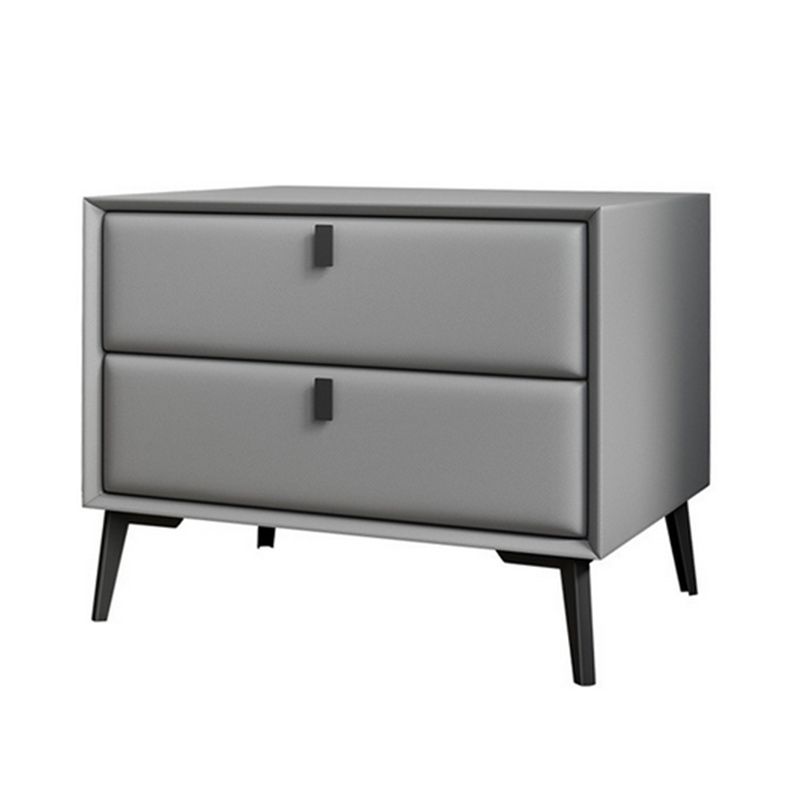 Leather Top Nightstand  with Drawers Glam Night Table with 4 Legs
