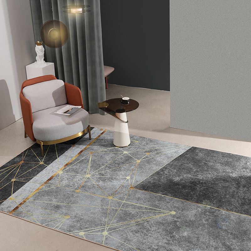 Simplicity Abstract Ink Printed Rug Gray Tone Polyester Area Carpet Easy Care Rug for Living Room