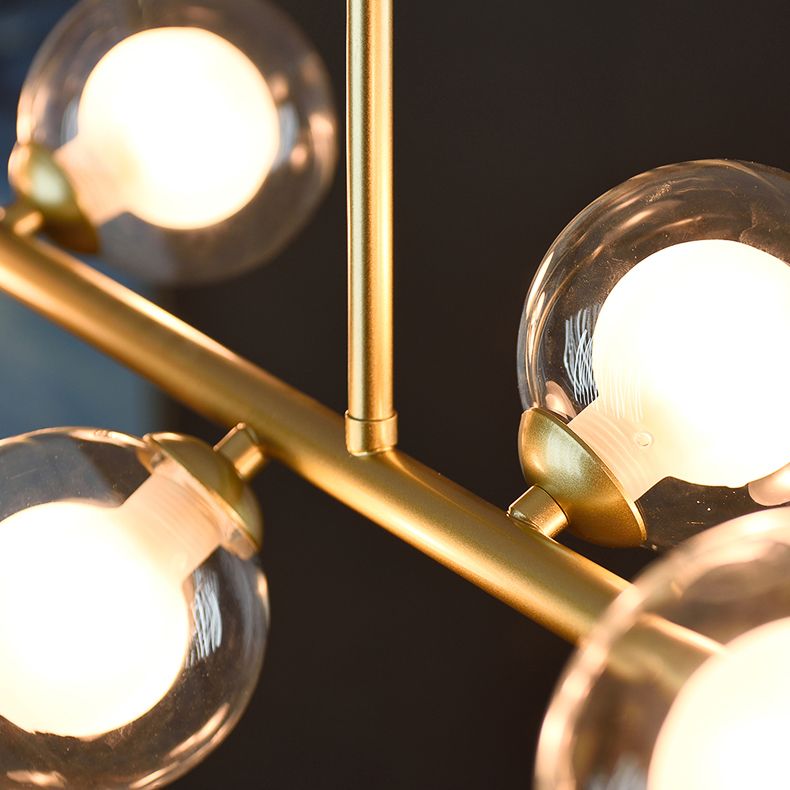 Modern Linear Shape Ceiling Light Metal Island Light with Glass Shade for Living Room