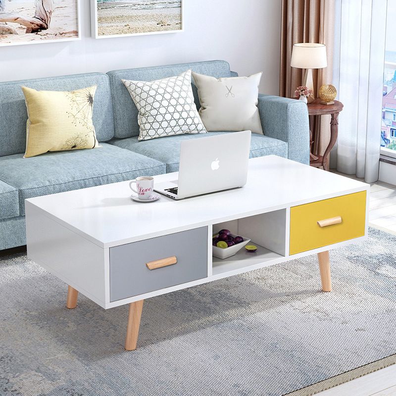 Contemporary 4 Legs Cocktail Table Wood 1 Single Coffee Table with Drawers