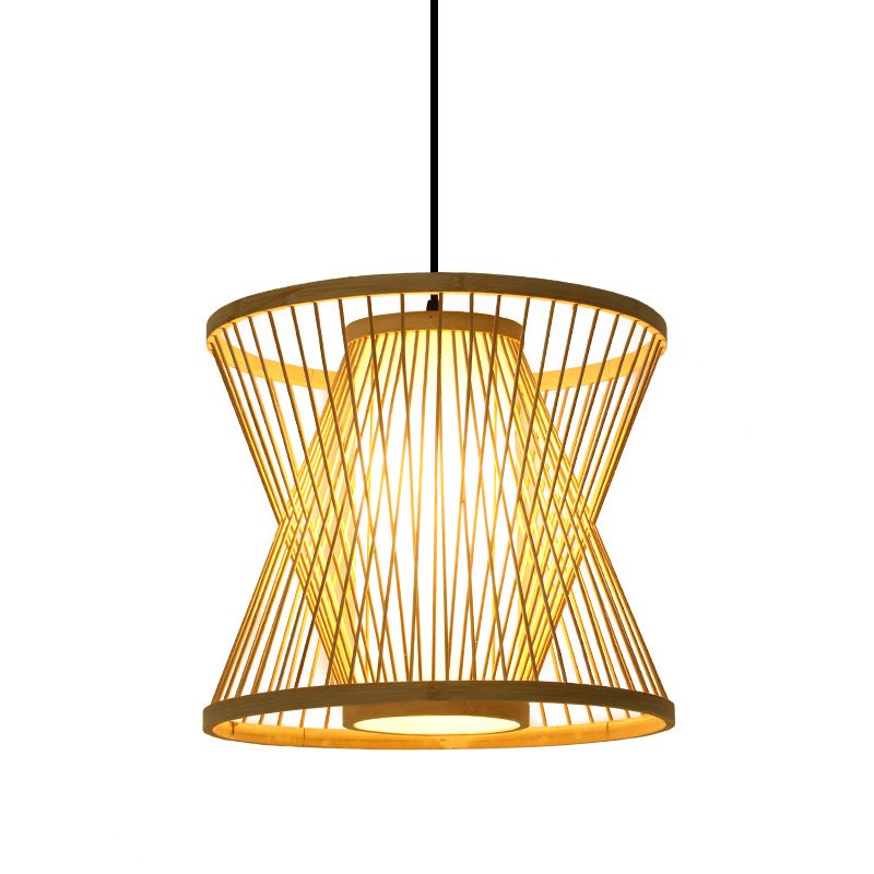 Natural Birdcage Pendant Light 1 Light Japanese Down Lighting for Home-stay