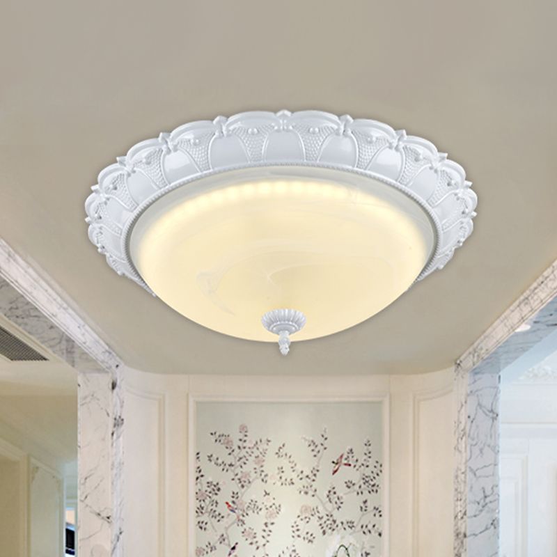 16"/19.5" W Dome Shape Hallway Ceiling Flush Vintage Frosted Glass White/Brass LED Flush Mount Lighting in Warm/White Light