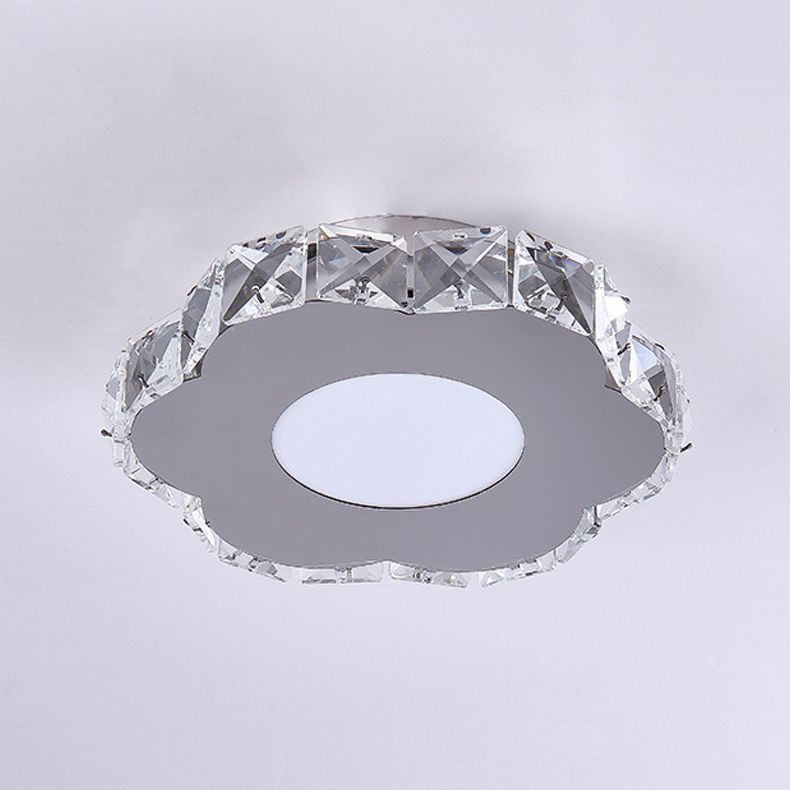 Silver Shaded Semi Flush Mount Lighting Modern LED Crystal Ceiling Light Fixture