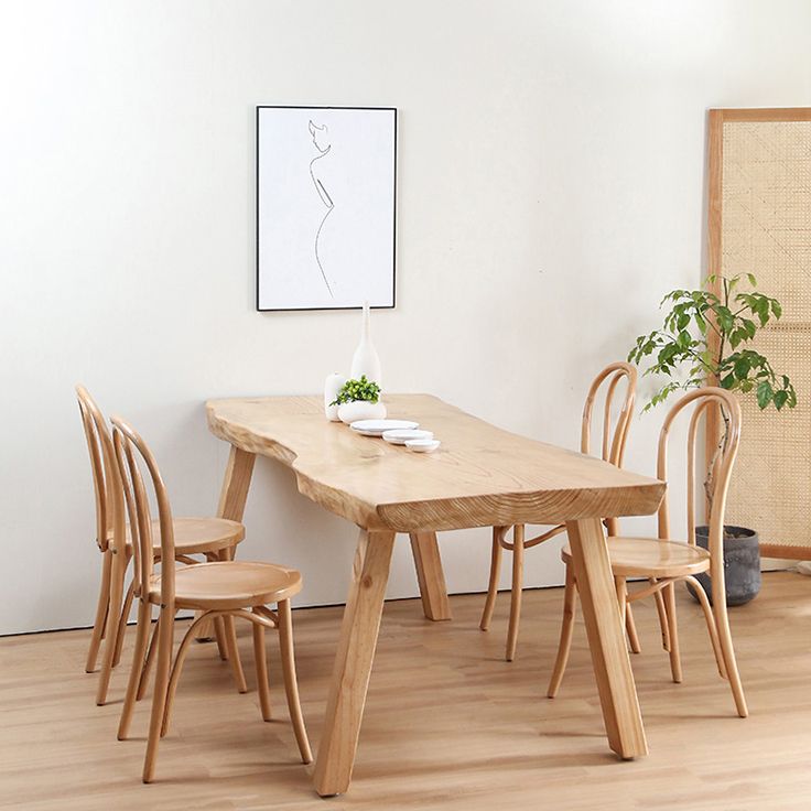 Mesa rectangular de madera maciza de pino, mesa de comedor minimalista con 4 patas para restaurante