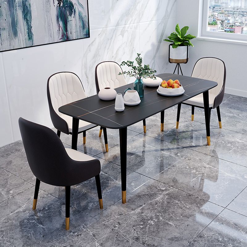 Rectangle Black Base Dining Table Modern Stone 4 Iron Legs Table