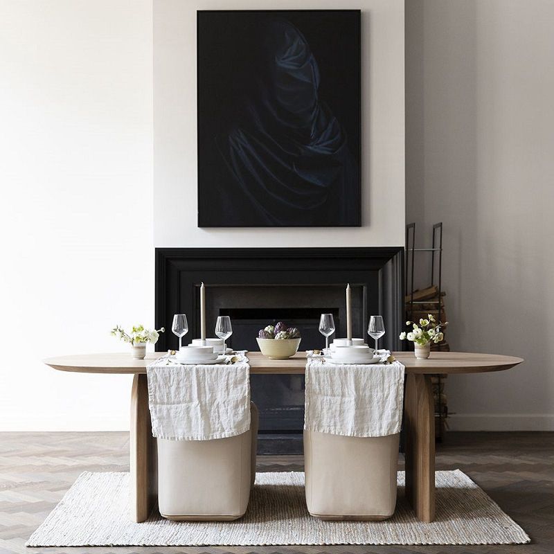 Solid Wood Dining Table Contemporary Oval Dining Table with Sled Base