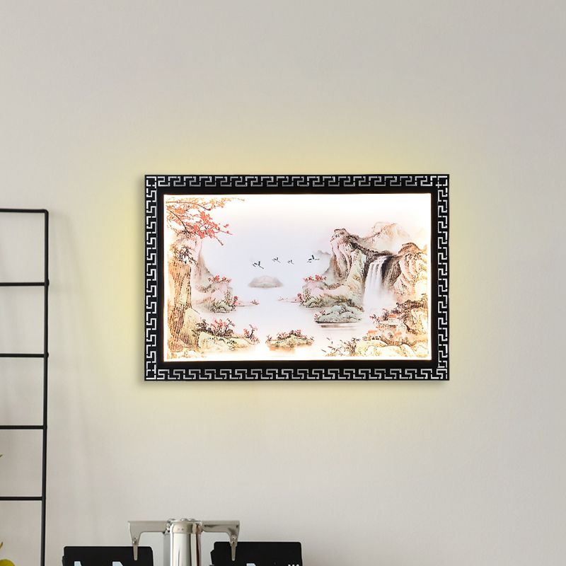 Paradise/Misty Mountain Wall Sconce Chinese Fabric LED Black Wall Mural Lighting for Home Decoration