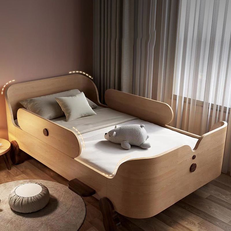Glam Style Solid Wood Nursery Bed with Guardrail in White/Natural