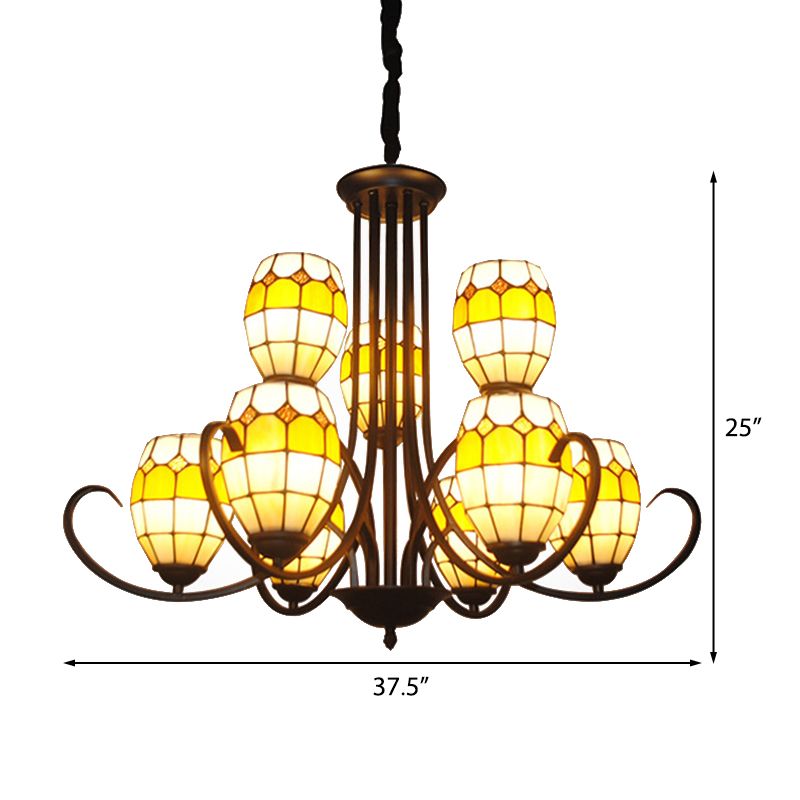 Tiffany Style Bowl Chandelier Lighting Stained Glass Multi Light Pendant Light for Living Room