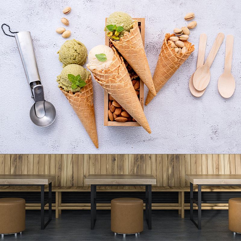 Multi-Color Ice Cream Mural Environment Friendly Contemporary Dessert Shop Wall Covering