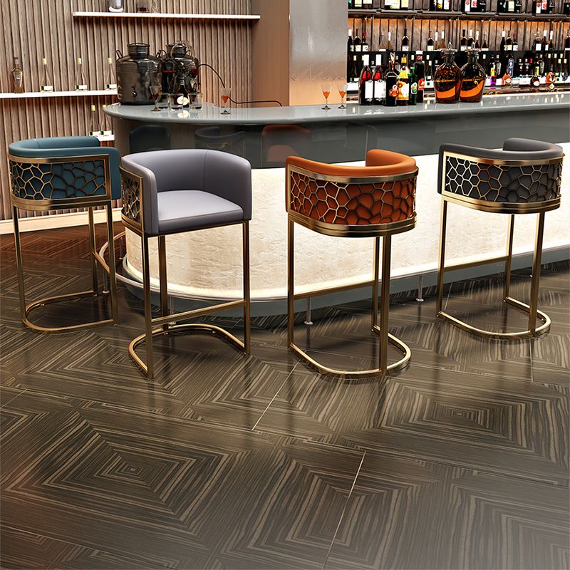 Glam Style Faux Leather Barstool Low Back Counter Bar Stool for Kitchen