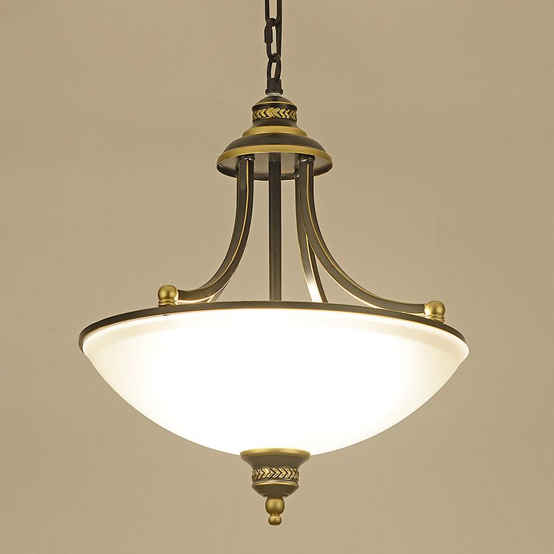 Inverted Dome Frost Glass Chandelier Light Classic 3 Heads Dining Room Pendant Light Fixture